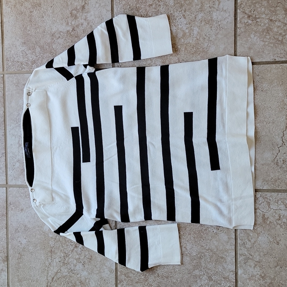 The Limited Black & White Striped Scoop Neck Sweater